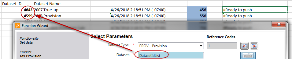 Screen capture showing the range name in the Function Wizard.